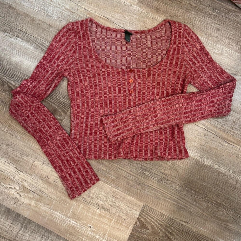 Red Lightweight Henley Top